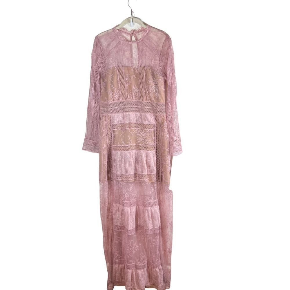 Self Portrait Blush Fine Lace Trim Maxi Dress - Picture 4 of 11